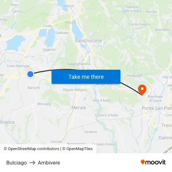 Bulciago to Ambivere map