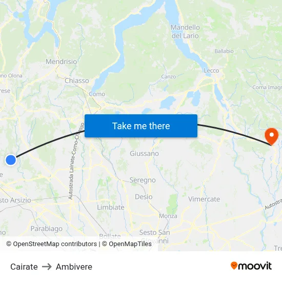 Cairate to Ambivere map
