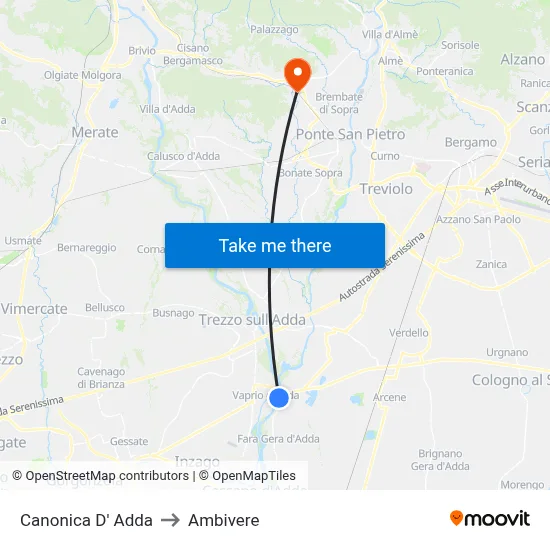 Canonica d'Adda to Ambivere map