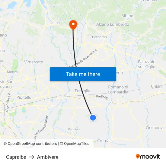 Capralba to Ambivere map