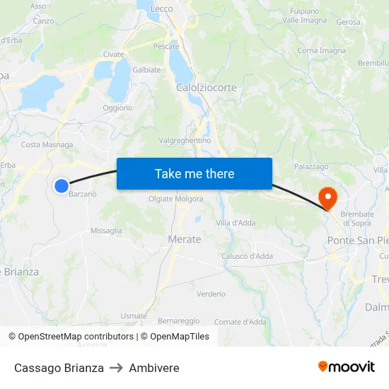 Cassago Brianza to Ambivere map