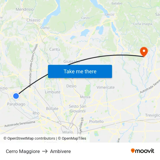 Cerro Maggiore to Ambivere map
