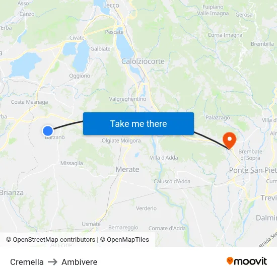 Cremella to Ambivere map