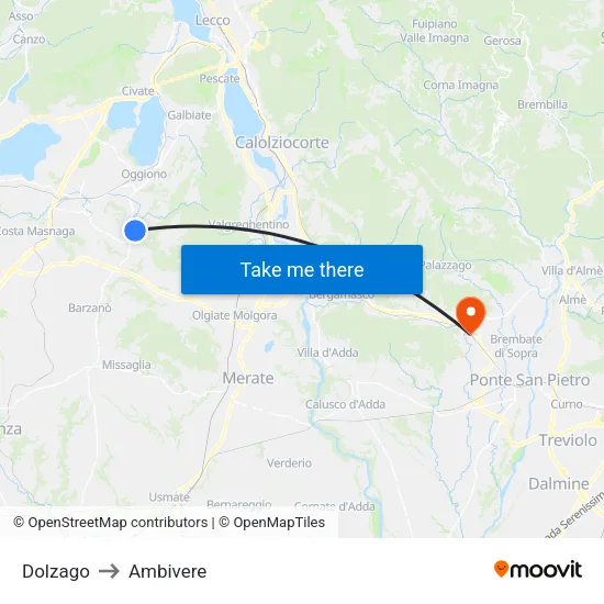 Dolzago to Ambivere map