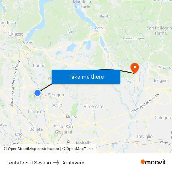 Lentate Sul Seveso to Ambivere map