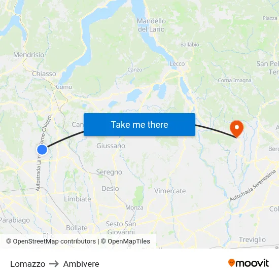 Lomazzo to Ambivere map