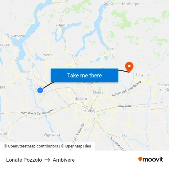 Lonate Pozzolo to Ambivere map