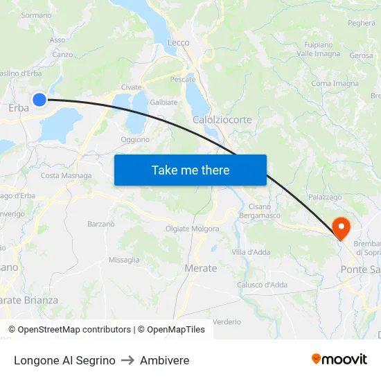 Longone Al Segrino to Ambivere map