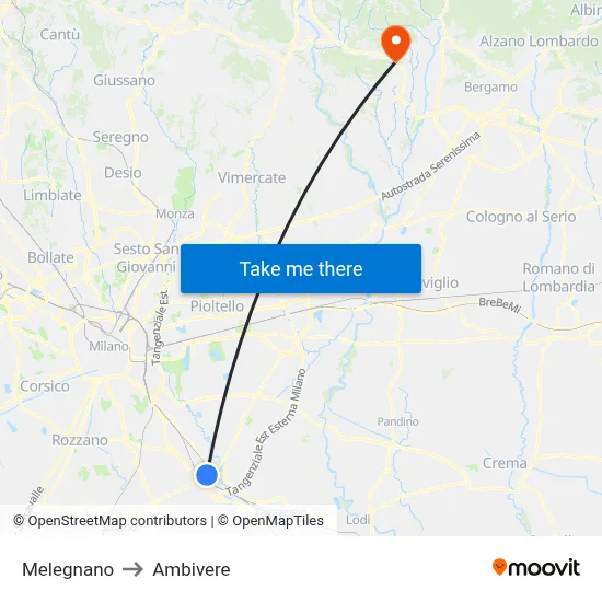 Melegnano to Ambivere map