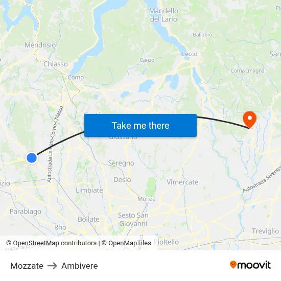 Mozzate to Ambivere map