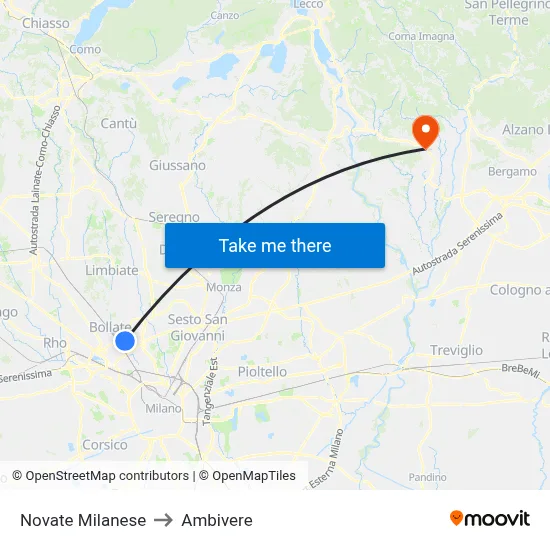 Novate Milanese to Ambivere map