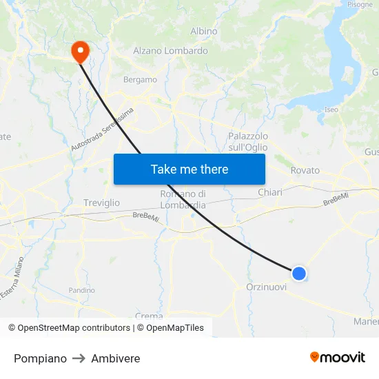 Pompiano to Ambivere map