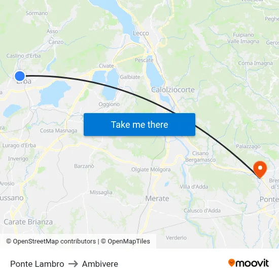 Ponte Lambro to Ambivere map