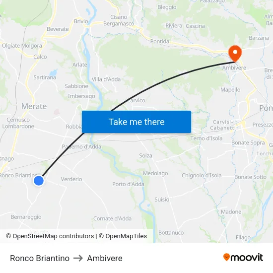 Ronco Briantino to Ambivere map