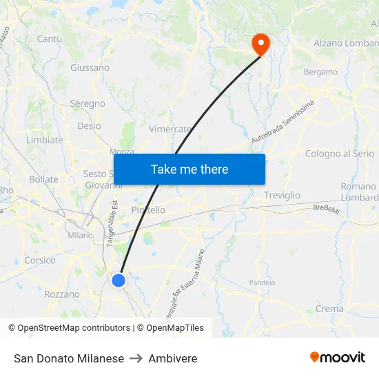 San Donato Milanese to Ambivere map