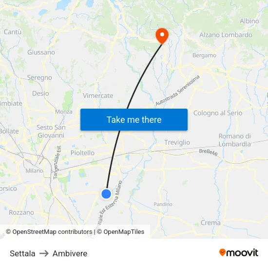 Settala to Ambivere map
