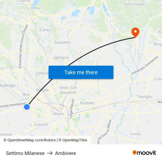 Settimo Milanese to Ambivere map