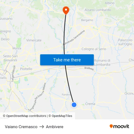 Vaiano Cremasco to Ambivere map