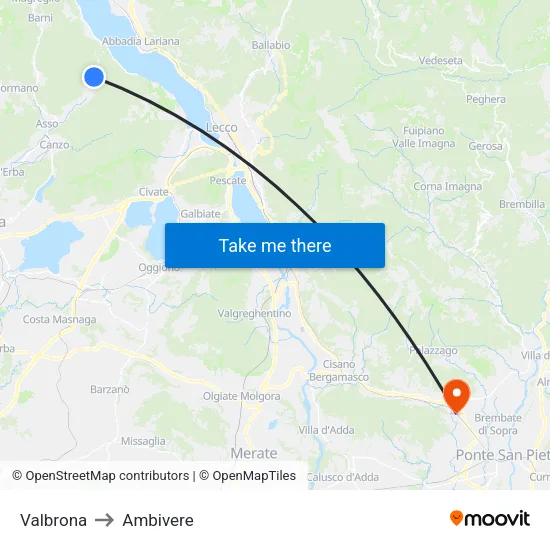 Valbrona to Ambivere map