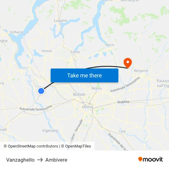 Vanzaghello to Ambivere map