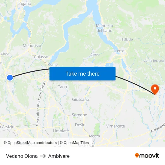 Vedano Olona to Ambivere map