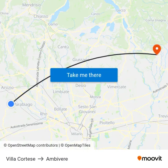 Villa Cortese to Ambivere map