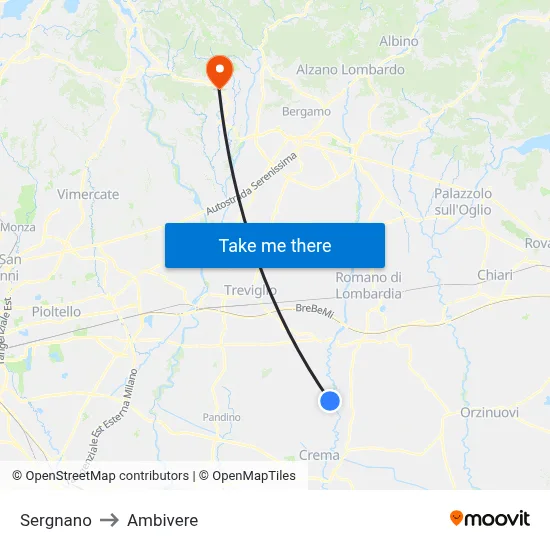 Sergnano to Ambivere map