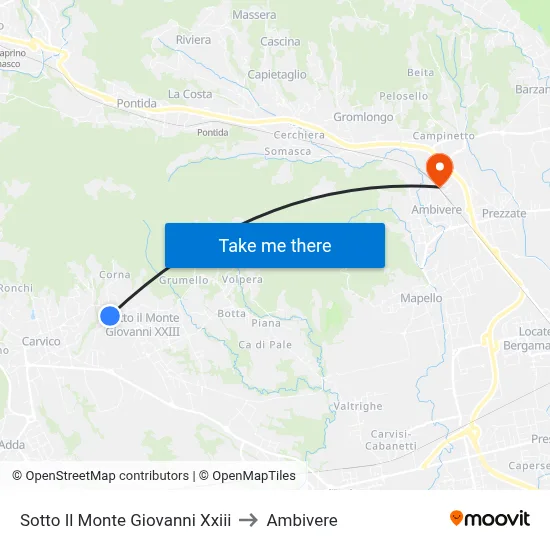 Sotto Il Monte Giovanni Xxiii to Ambivere map