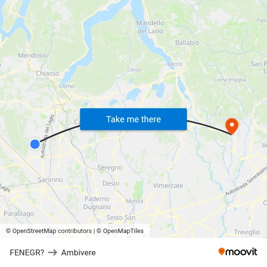 Fenegro to Ambivere map