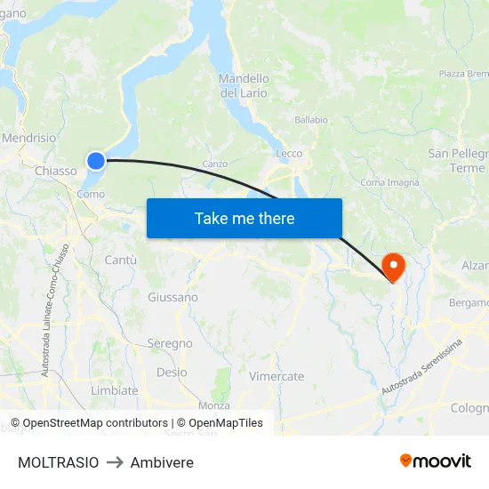 Moltrasio to Ambivere map