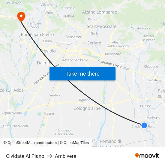 Cividate al Piano to Ambivere map