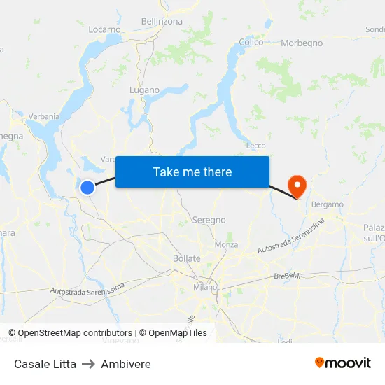 Casale Litta to Ambivere map