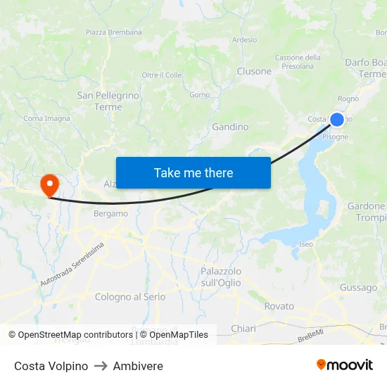 Costa Volpino to Ambivere map