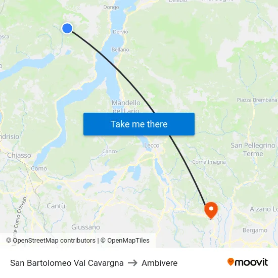 San Bartolomeo Val Cavargna to Ambivere map