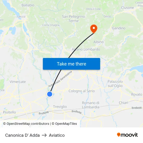 Canonica d'Adda to Aviatico map
