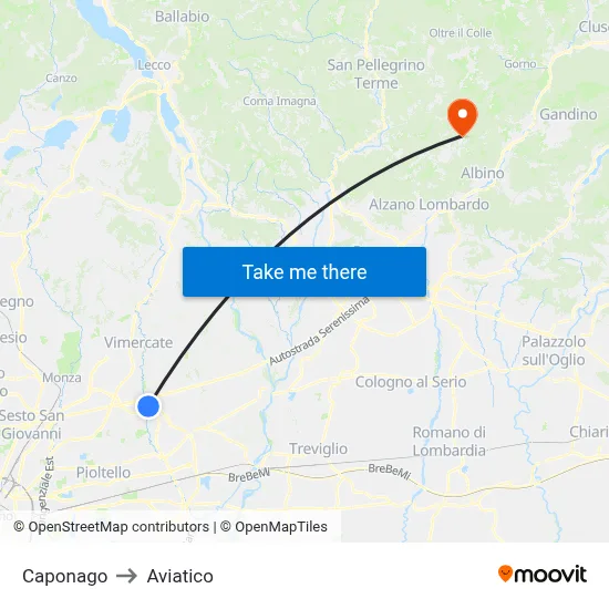 Caponago to Aviatico map