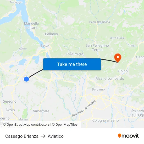 Cassago Brianza to Aviatico map