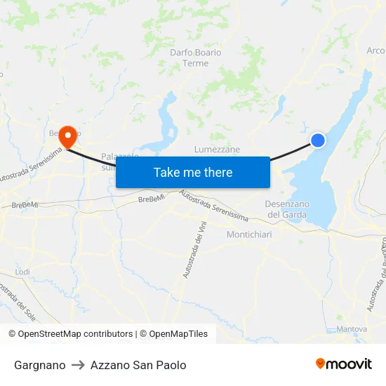 Gargnano to Azzano San Paolo map