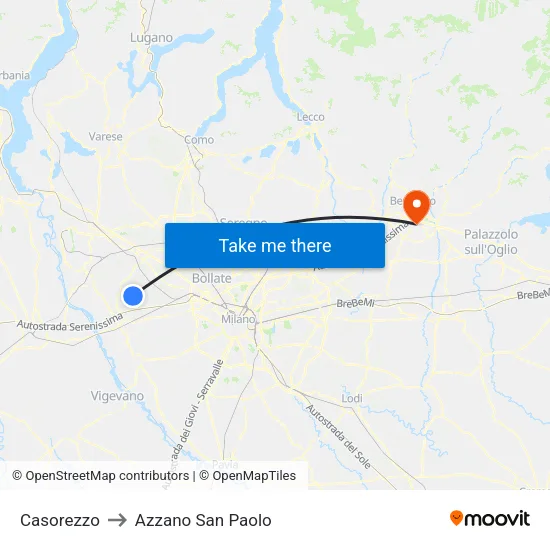 Casorezzo to Azzano San Paolo map