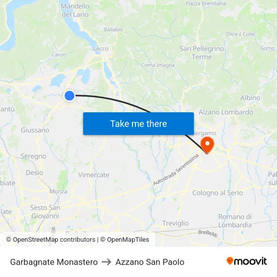 Garbagnate Monastero to Azzano San Paolo map