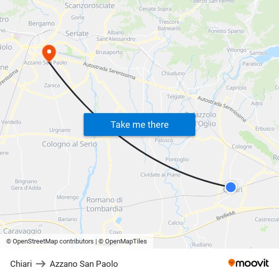 Chiari to Azzano San Paolo map