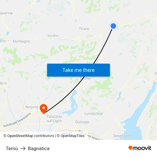 Temù to Bagnatica map