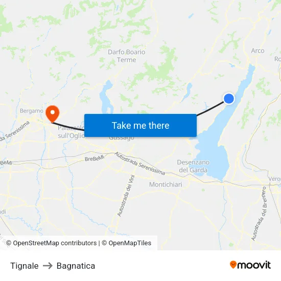 Tignale to Bagnatica map