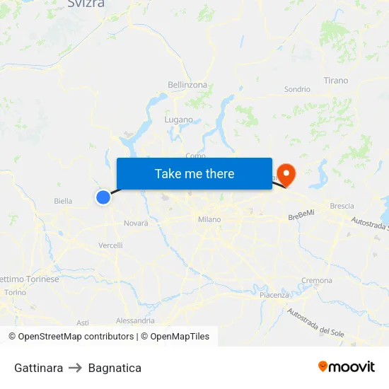 Gattinara to Bagnatica map