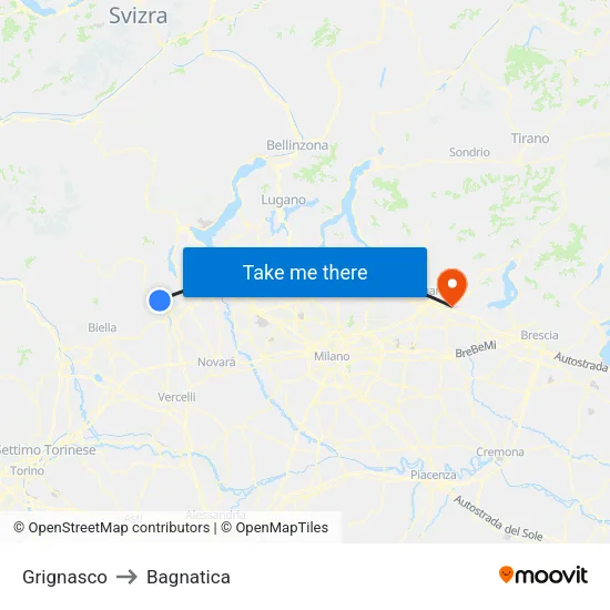 Grignasco to Bagnatica map