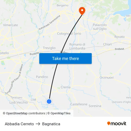 Abbadia Cerreto to Bagnatica map
