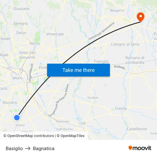 Basiglio to Bagnatica map