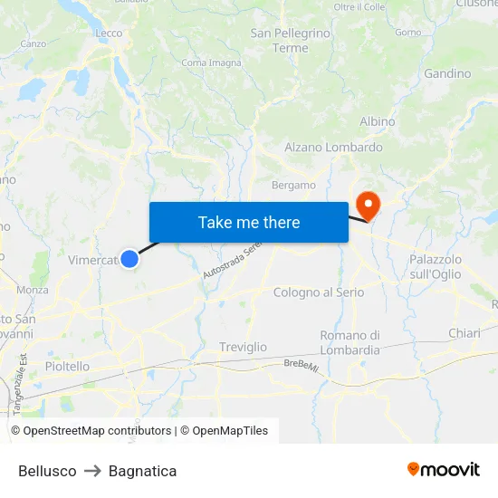 Bellusco to Bagnatica map