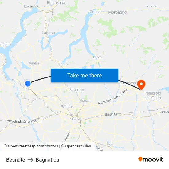 Besnate to Bagnatica map