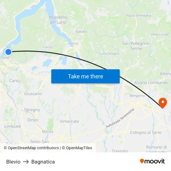 Blevio to Bagnatica map